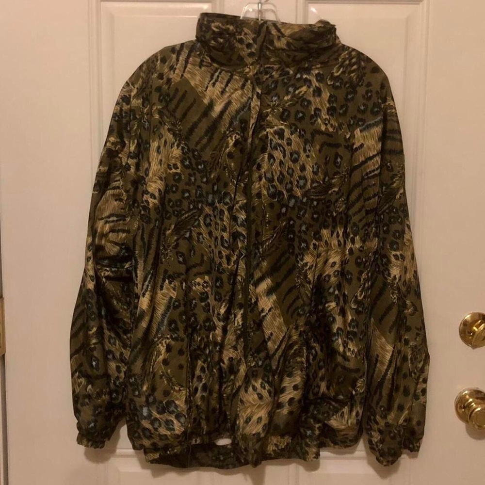 Vintage Safari Print Zip Up Lightweight Jacket